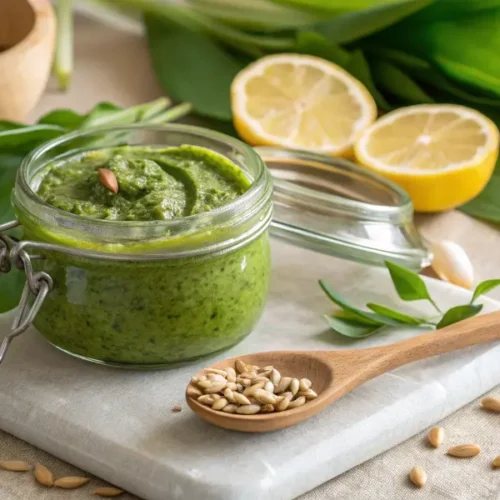 Veganes Bärlauchpesto Ohne Nüsse & Ohne Parmesan