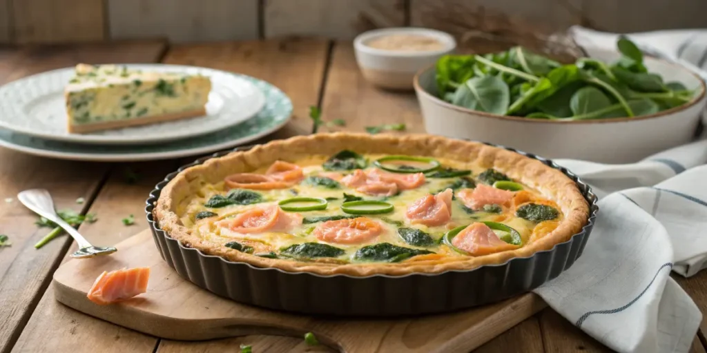 Herzhafte Tarte mit Lachs, Spinat & Lauch