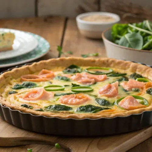 Herzhafte Tarte mit Lachs, Spinat & Lauch