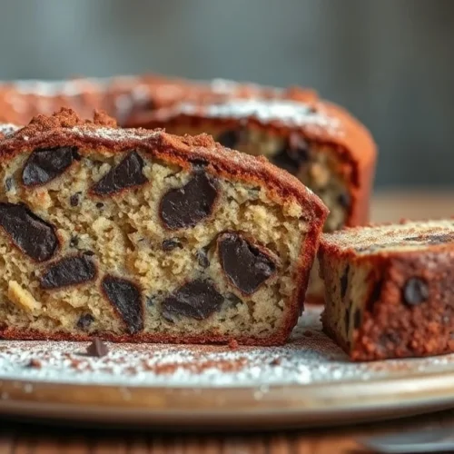 Beautiful freshly baked chocolate poppy seed cake with dark chocolate pieces, sliced portion revealing moist crumb structure,