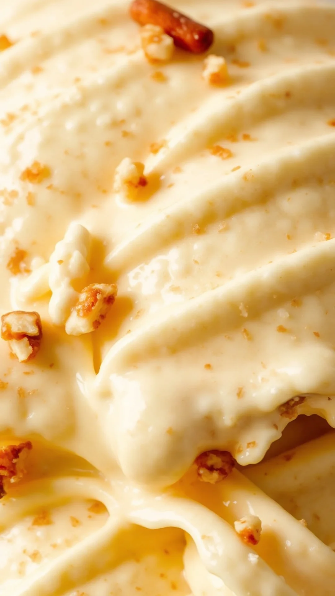 Close-up macro shot of creamy eggnog ice cream texture, rich golden color with nutmeg garnish, melting scoop, luxurious froze