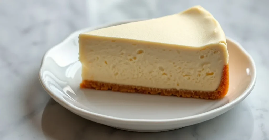 Creamy eggnog cheesecake slice on white plate, golden biscuit base, luxurious dessert photography, professional studio lighti