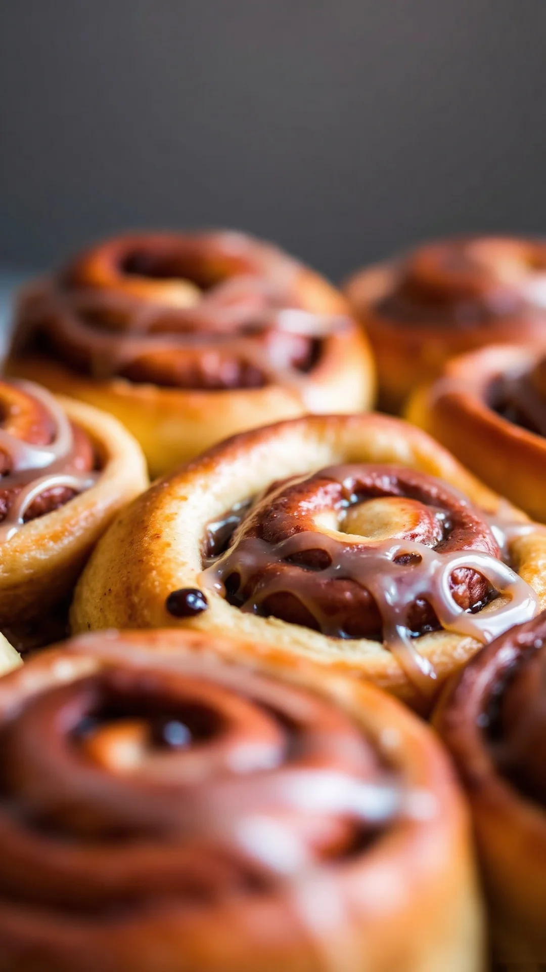 Vegan cinnamon rolls made with coconut oil, golden brown texture, plant-based pastry, close-up detail shot, warm afternoon li
