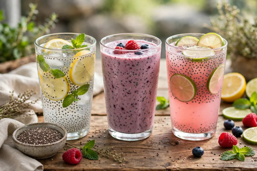 Chiasamen trinken Rezept – Gläser mit Chia-Wasser, Chia-Smoothie und Chia-Limonade