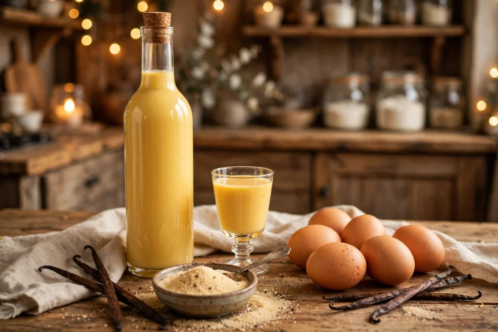 Eierlikör Rezept – Flasche mit klassischem selbstgemachten Eierlikör