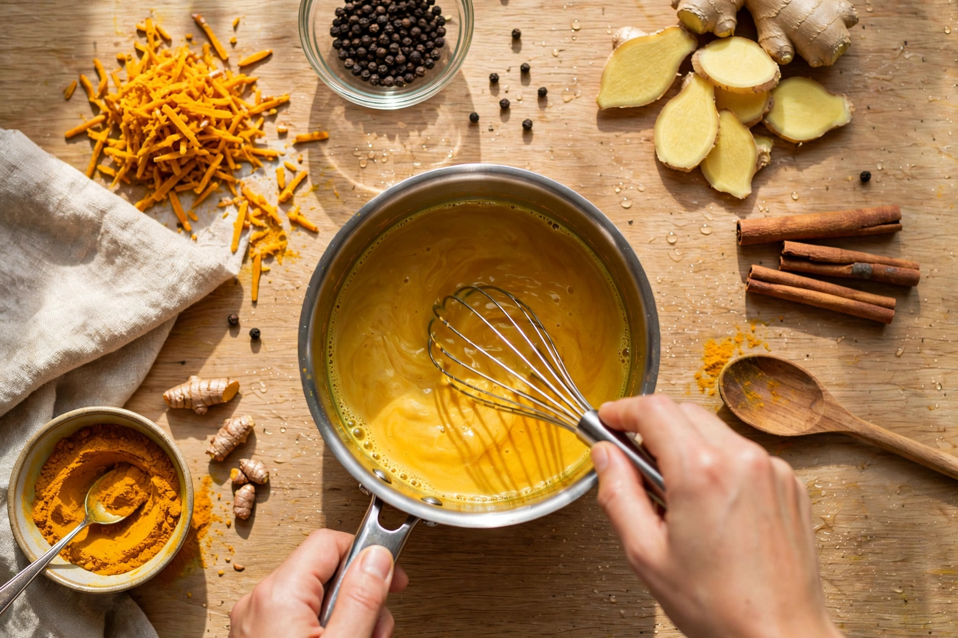 Kurkuma trinken Rezept – Zubereitung von goldenen Getränken mit Kurkumapulver und Gewürzen