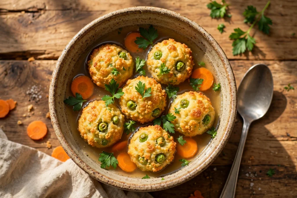 Backerbsen Suppe Rezept – Klare Brühe mit knusprigen Backerbsen