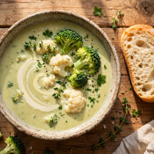 Blumenkohl Brokkoli Suppe Rezept – cremige Suppe mit Brokkoliröschen und Sahnehaube