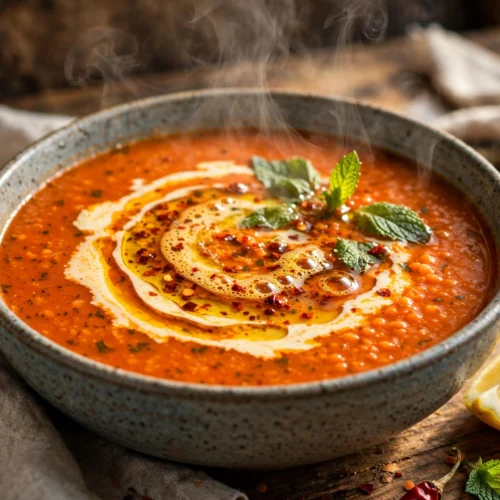 Ezogelin Suppe Rezept – dampfende türkische Linsensuppe mit Chili-Butteröl, Minze und Zitrone