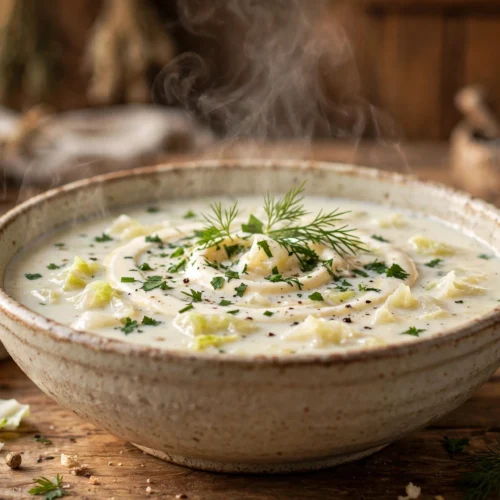 Weißkohl Suppe Rezept – cremige Suppe aus frischem Weißkohl in einer rustikalen Schüssel