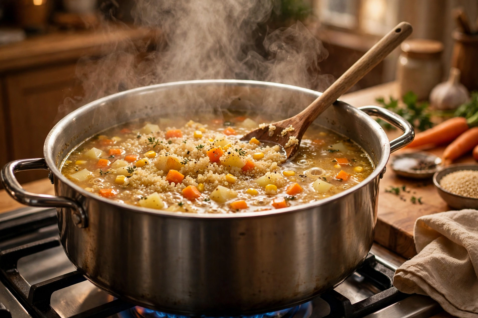 Peruanische Quinoa Suppe Rezept – Quinoa-Suppe mit Gemüse im Topf