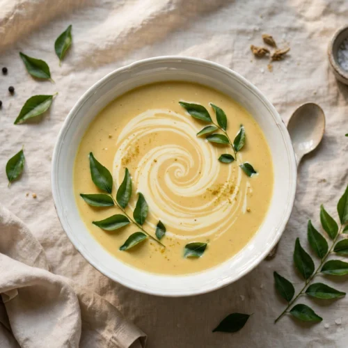 Lady Curzon Suppe Rezept – cremige Currysuppe in feiner Porzellanschale mit Sahne und Schnittlauch