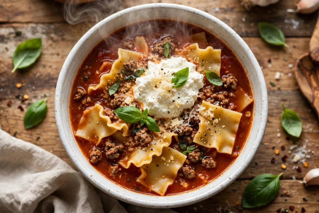 Lasagne Suppe Rezept – italienische One-Pot-Suppe mit Ricotta-Topping