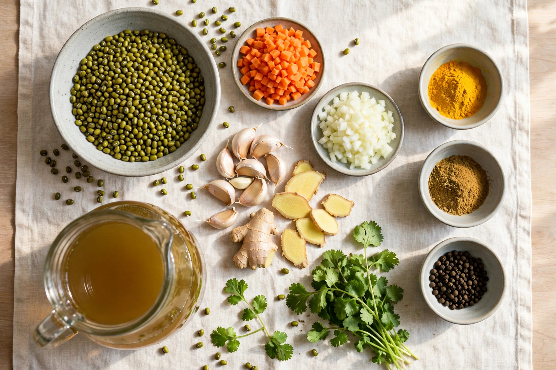 Mungobohnen Suppe Rezept – Zutaten und Vorbereitung in der Küche