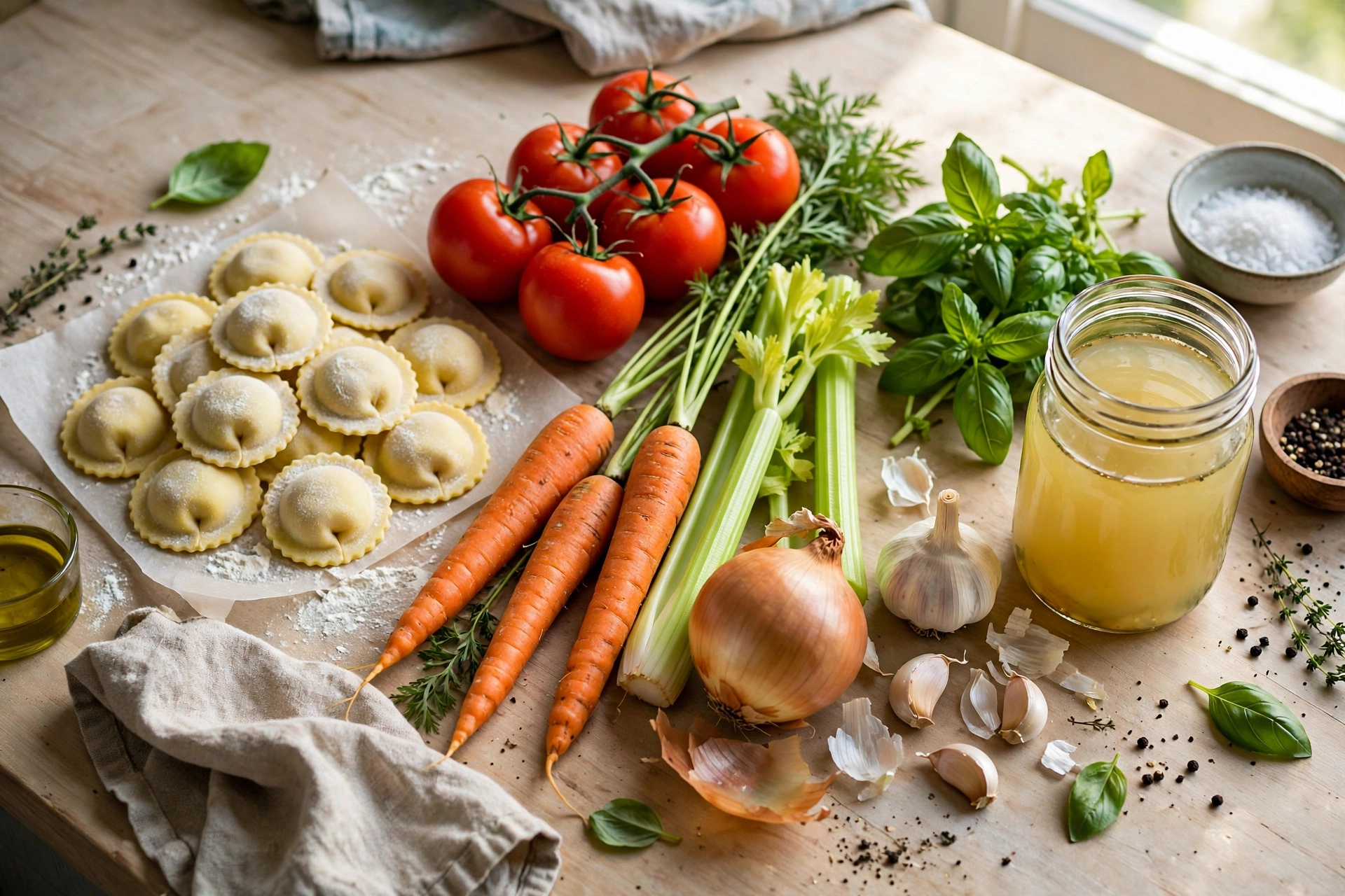 ravioli suppe rezept – frische Zutaten für die Ravioli-Suppe