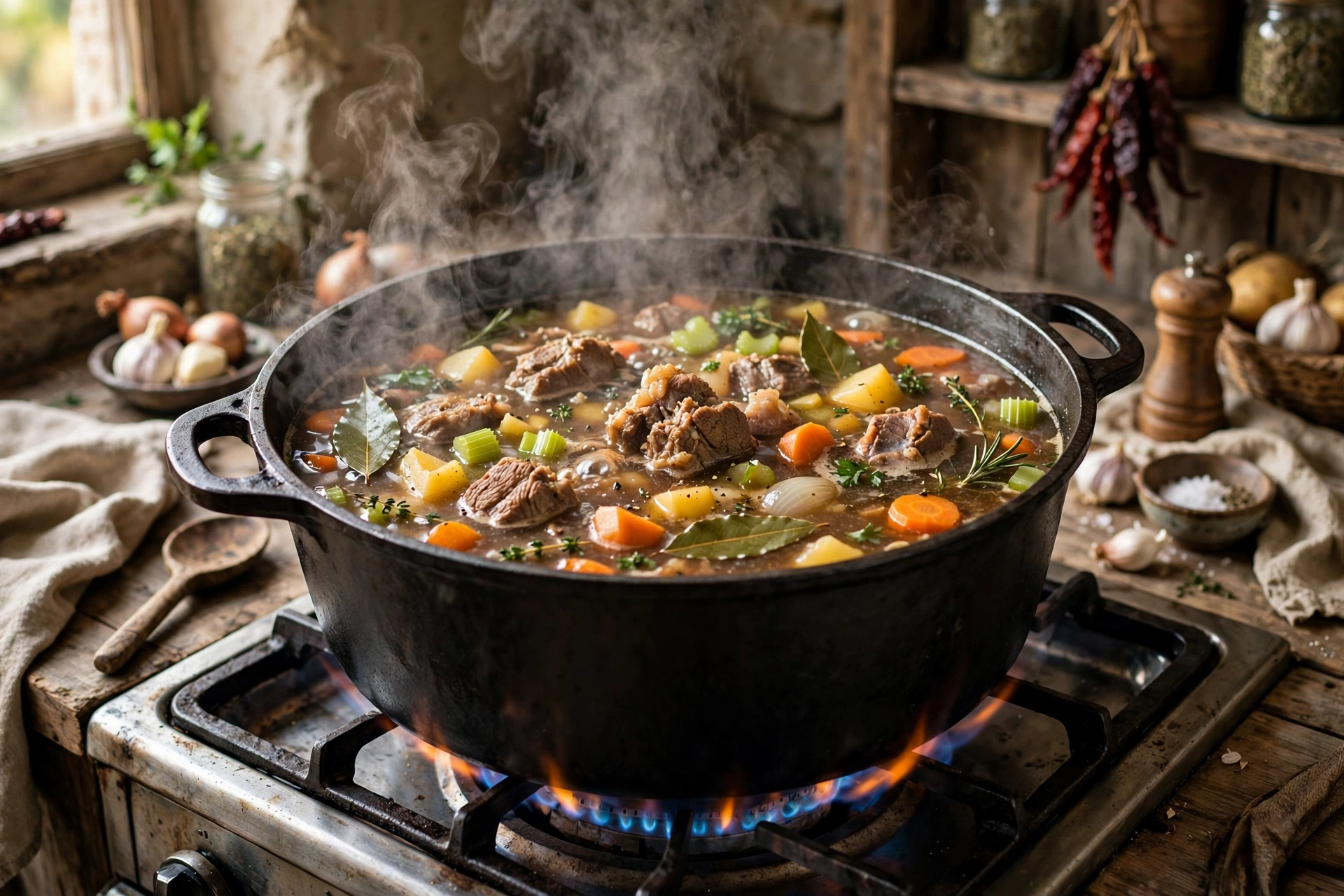 Wildschwein Suppe Rezept – Wildschweinfleisch und Gemüse simmern im Topf