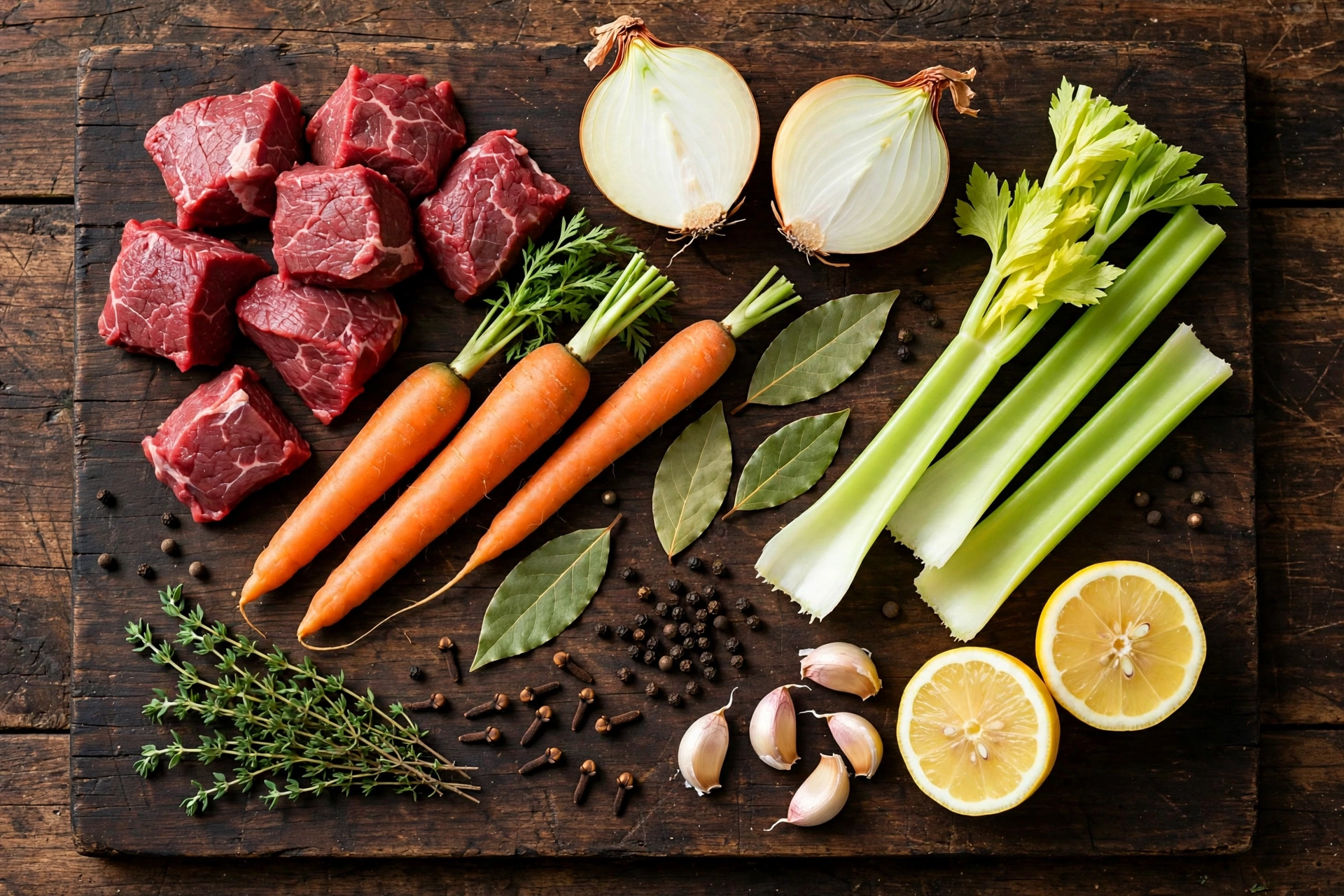 Mockturtle Suppe Rezept – Zutaten im Überblick: Rindfleisch, Wurzelgemüse, Gewürze und Zitrone