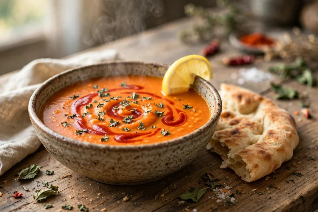 Rote Linsen Suppe Rezept – Türkische Mercimek Çorbası mit Paprikabutter, Minze und Zitronenschnitz