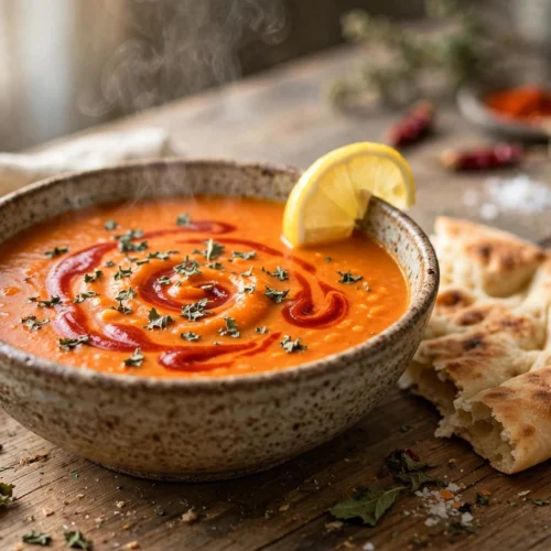 Rote Linsen Suppe Rezept – Türkische Mercimek Çorbası mit Paprikabutter, Minze und Zitronenschnitz