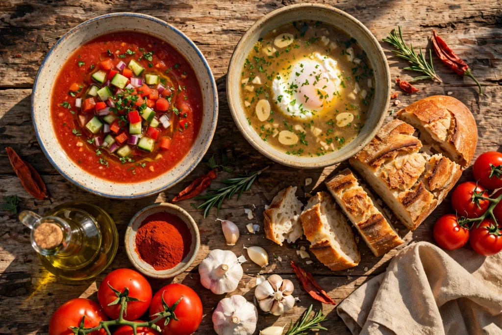 Spanische Suppe Rezept – Gazpacho und spanische Suppen mit Brot und Olivenöl